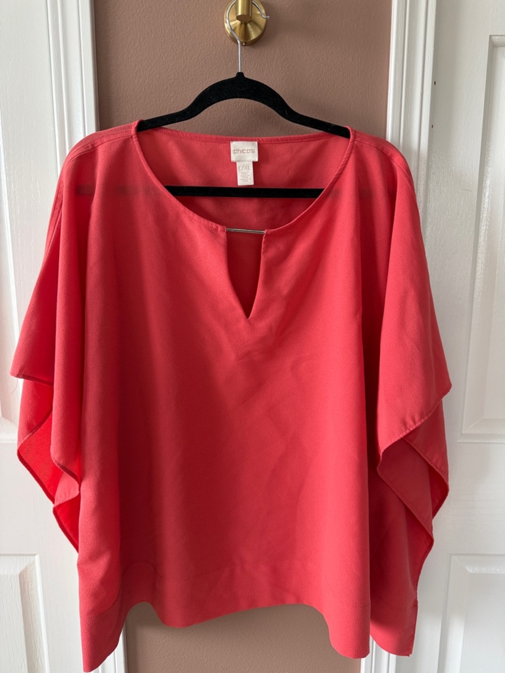 Chico's Coral Flutter Sleeve V-Keyhole Tunic